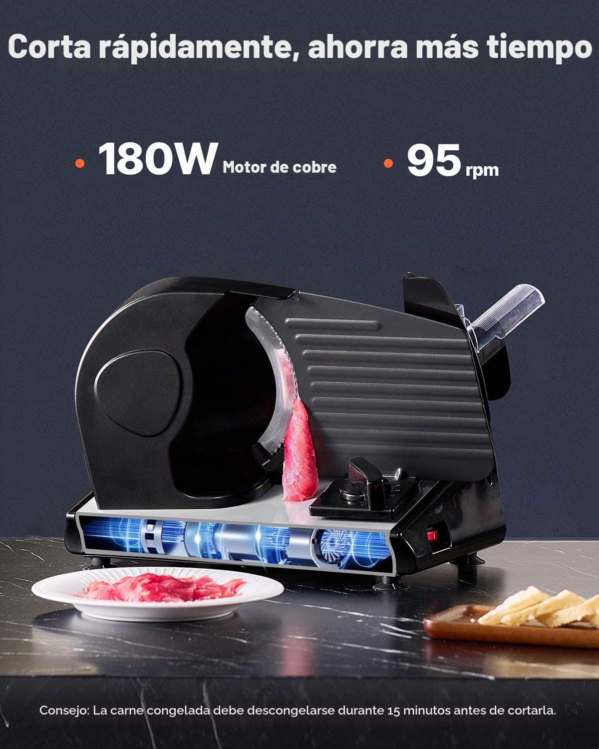VEVOR Cortadora de Alimentos Eléctrica de 180 W con Dos Cuchillas SUS420 de Primera Calidad, Grosor Ajustable, Máquina Cortadora de Alimentos, Pan Duro y Queso, Uso Doméstico, 390 x 260 x 280 mm