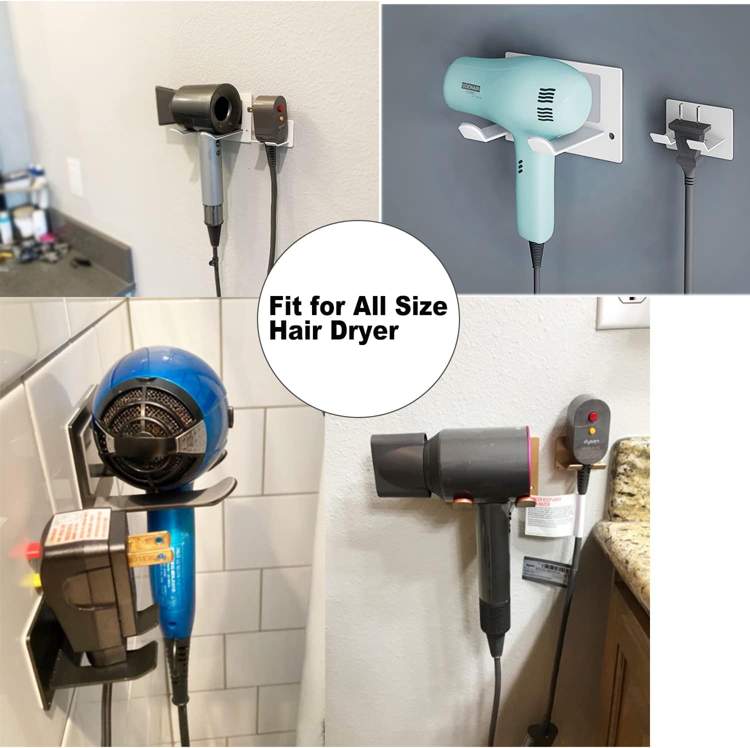 XIGOO Self Adhesive Hair Dryer Holder Wall Mounted - Adhesive Bathroom Hair Blow Dryer Rack Organizer Compatible with Supersonic Hair Dryers (Black)