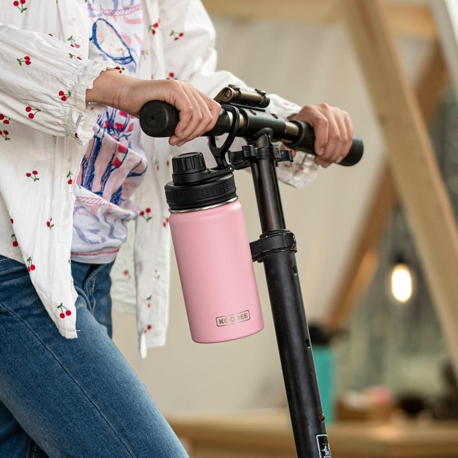 koodee Water Bottle 2 Pack 12 oz Stainless Steel Vacuum Insulated Wide Mouth Sports Water Bottle with Leakproof Spout Lid (Canyon Red-Black) - Image 2