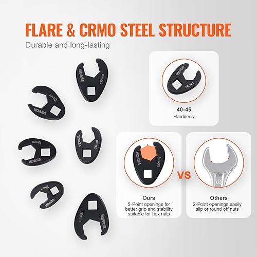 Miniatura 3 de VEVOR Crowfoot - Juego de llaves de cuervo, 12 y 38 pulgadas, 15 piezas métricas (0.315-0.945 in) juego de llaves de pie de cuervo con estuche de