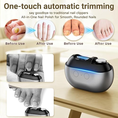 Miniatura 3 de Cortaúñas eléctrico para personas mayores - Cortadora de uñas automática 3 en 1 con luz LED, recargable por USB, almacenamiento de restos de uñas