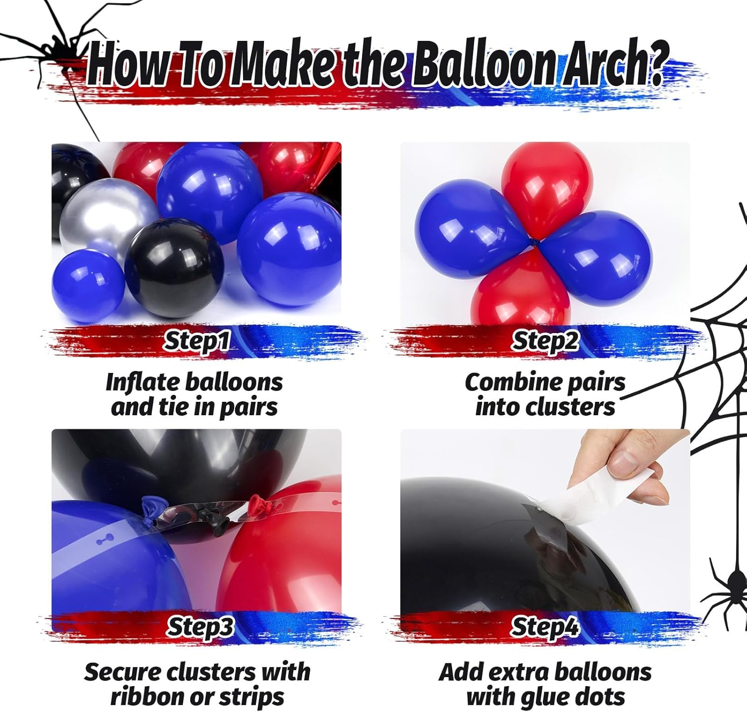 Black Red and Blue Balloons Arch Garland Kit, Spider Theme Balloon Arch for Men with Foil Balloons for Baby Shower Spider Theme Birthday Party Decorations - Image 3