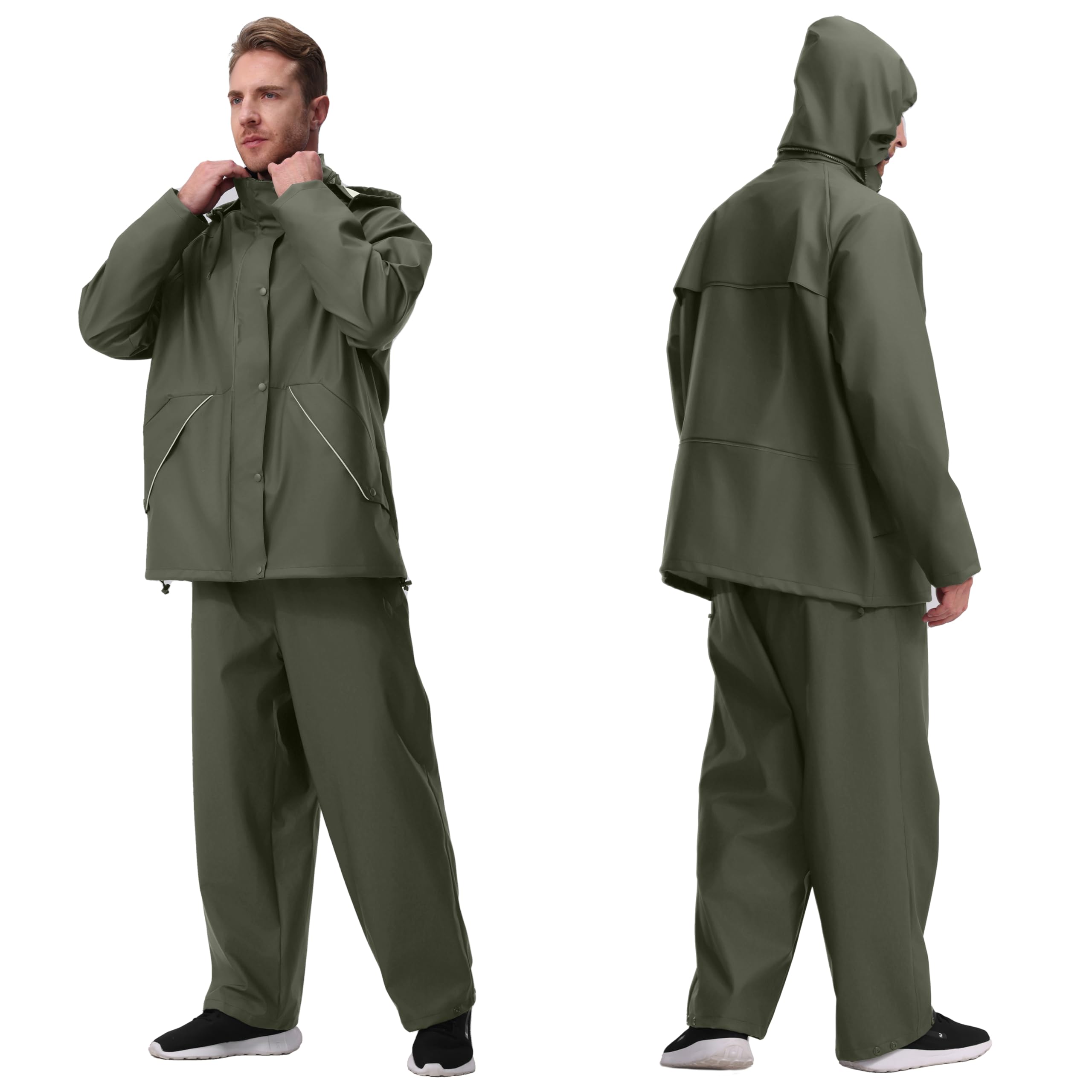 Herren Regenanzug Wasserdicht – Robust PU-Material mit Kapuze & Latzhose, Heavy-Duty Schutz für Arbeit, Bau, Angeln & Outdoor WS-005