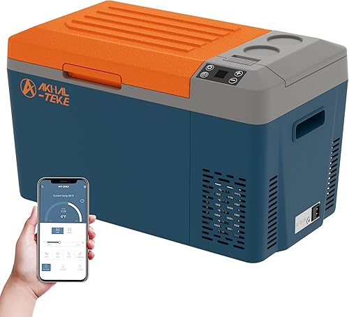 AKHAL-TEKE Refrigerador de automóvil, refrigerador de 12 voltios, 24 cuartos de galón (23 litros), congelador portátil de doble zona, control por