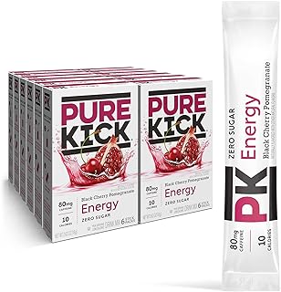 PURE KICK Energy Singles To Go Drink Mix, Black Cherry Pomegranate, Includes 12 Boxes with 6 Packets in each Box, 72 Total Packets