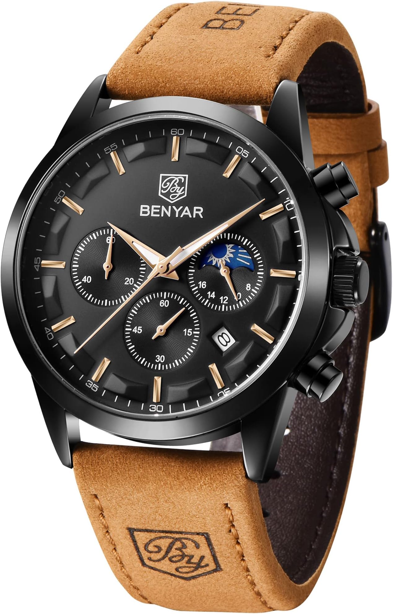 BY BENYAR Mens Watches Chronograph Analog Quartz Movement Stylish Sports Designer Wrist Watch 30M Waterproof Elegant Gift for Men