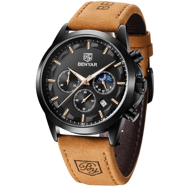 BY BENYAR Mens Watches Analog Quartz Chronograph Waterproof Wrist Watches for Men Fashion Business Work Casual Sport Designer