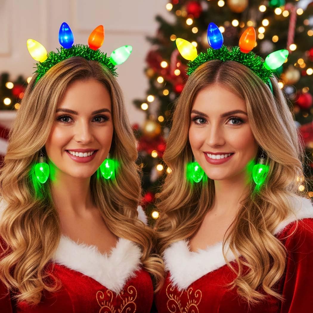 Sixexey Light Up Christmas Headbands LED Green Bulbs Headband Xmas Party Favor Supplies Accessories for Women - Image 5
