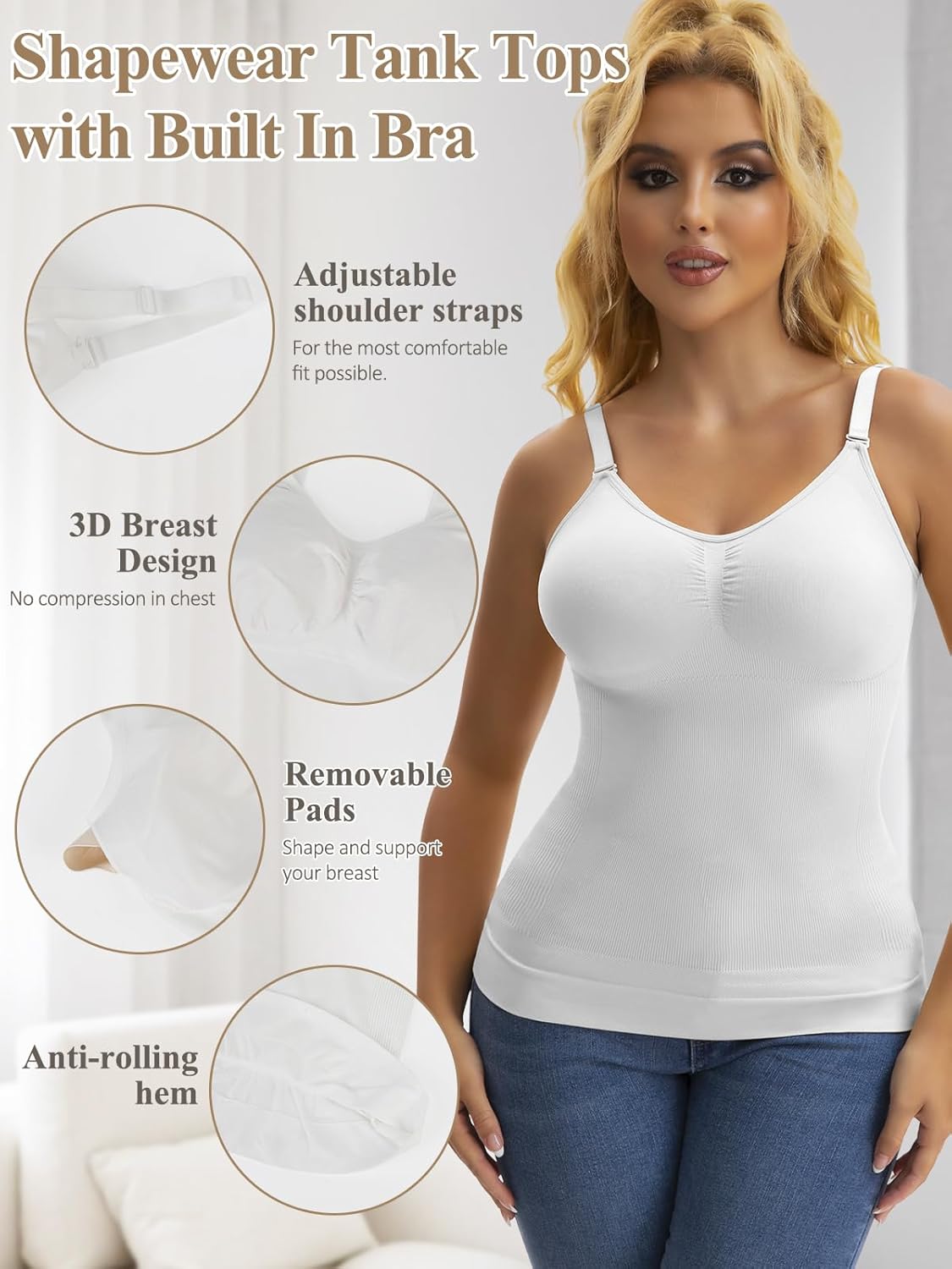JOYSHAPER Women's Shapewear Tops Padded Bra Shapewear Tank Cami Shaper Compression Tank Tops Tummy Control Camisole - Image 4