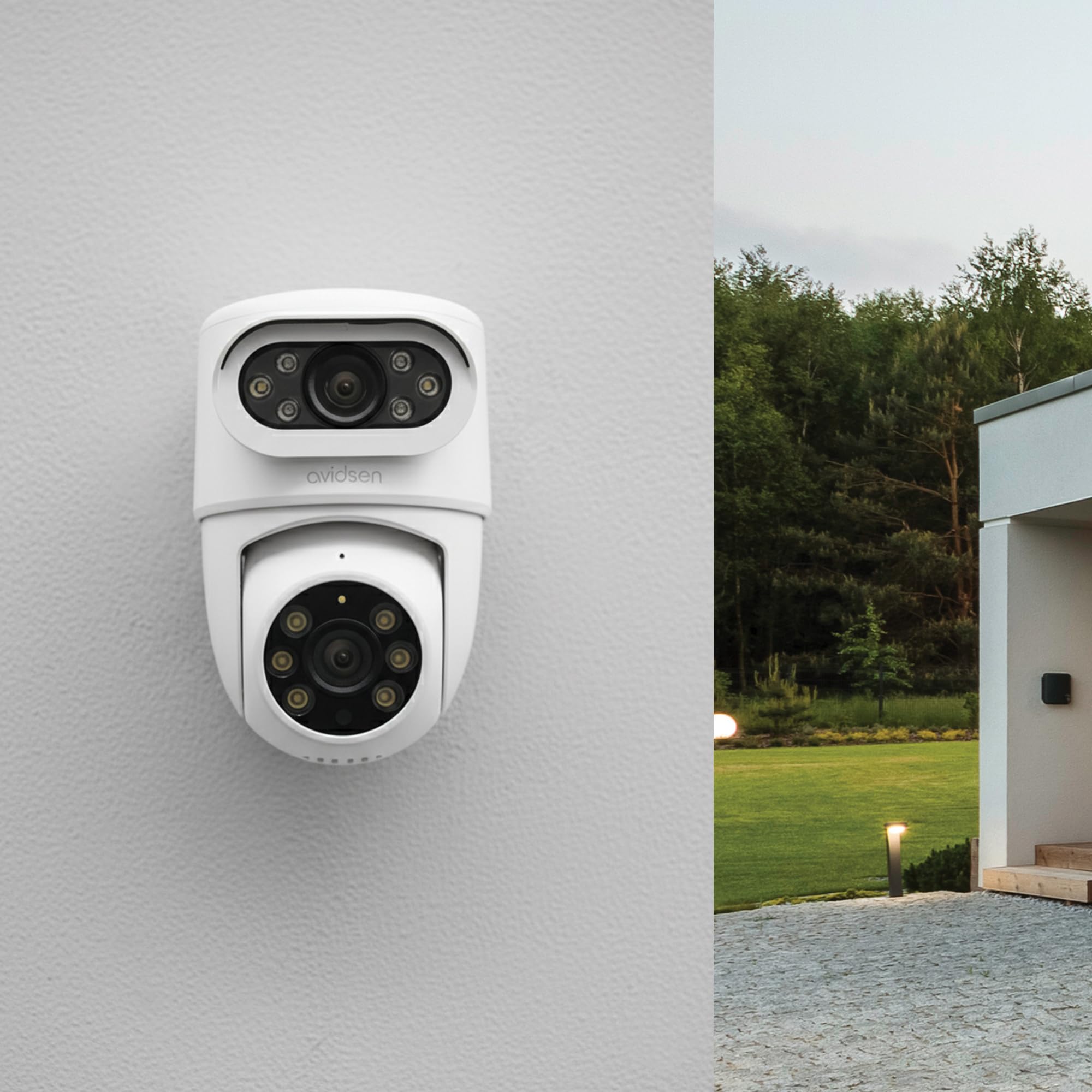 Avidsen HomeCam Dual 2K 3MP — Caméra de Surveillance Extérieure Filaire WiFi Double Objectif, PTZ 355°/90°, Suivi Automatique, Sirène 80dB, LED 150 Lumens, Vision Nocturne Couleur