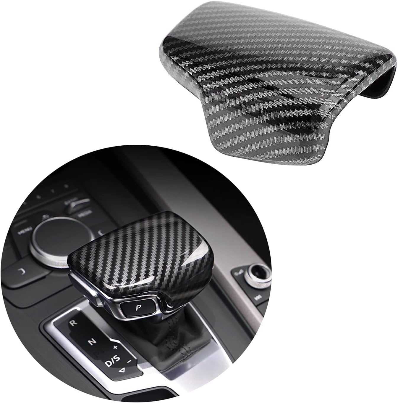 Sport Style Carbon Fiber Print Gear Shift Knob Cover Trim Replacement for Au-di A4 S4 2017-2023 /A4 allroad 2017-2022/ A5 S5 2017-2023/ Q5 2017-2023/SQ5 2018-2023/ Q7 2017-2019/