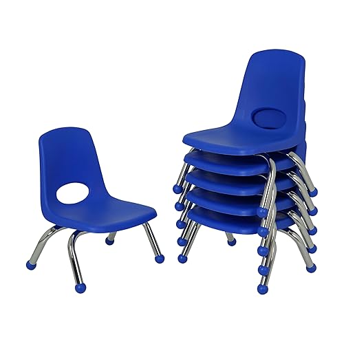 FDP - Silla escolar apilable de 8 pulgadas, asiento apilable para estudiantes con patas de acero cromado y deslizadores de bola para aprendizaje en