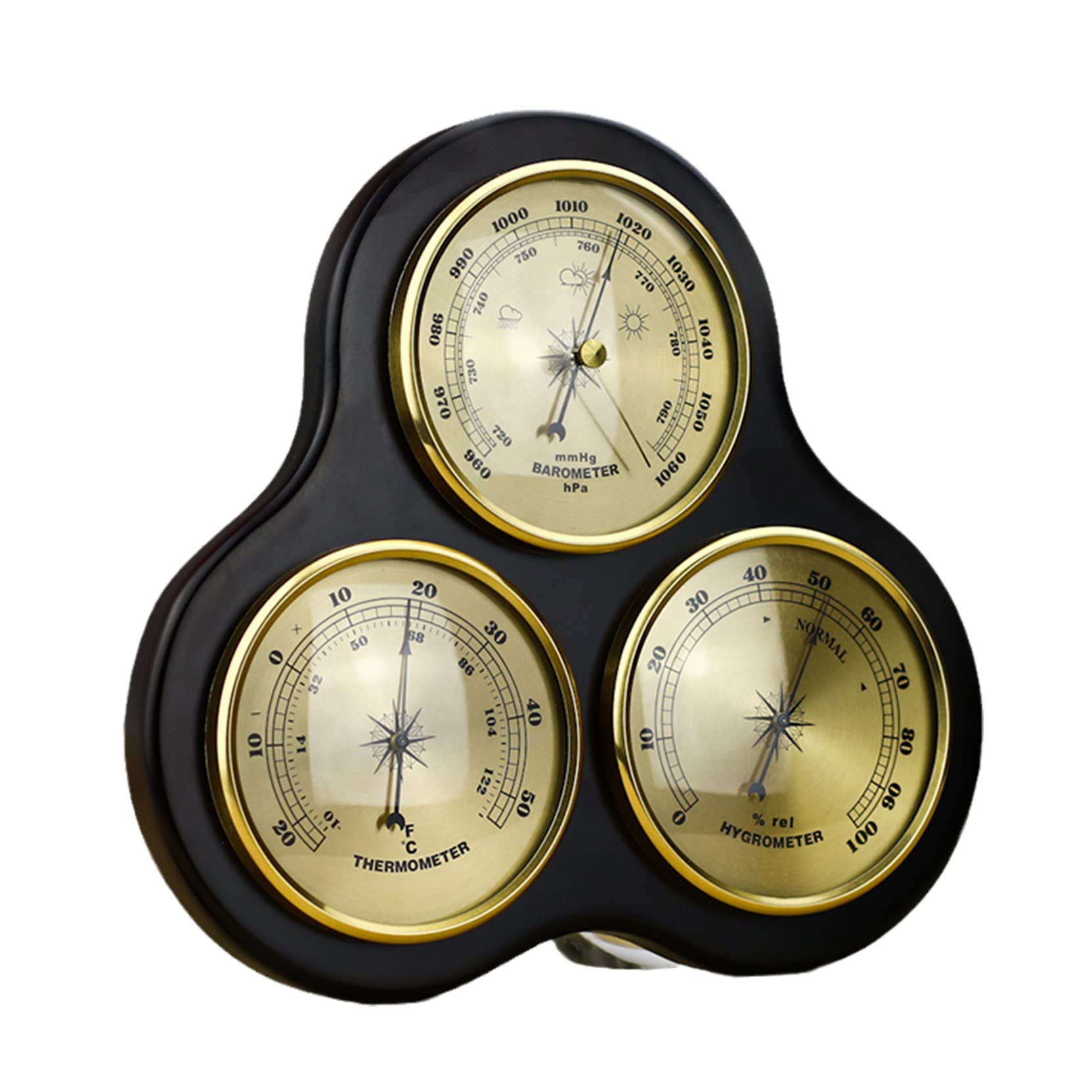 ZALTAS Barometro da Esterno 3 in 1 Misuratore Meteorologico Termometro Igrometro Barometro Cruscotto Sedile in Legno, Barometro per Parete Domestica, per Interni Ed Esterni Gold