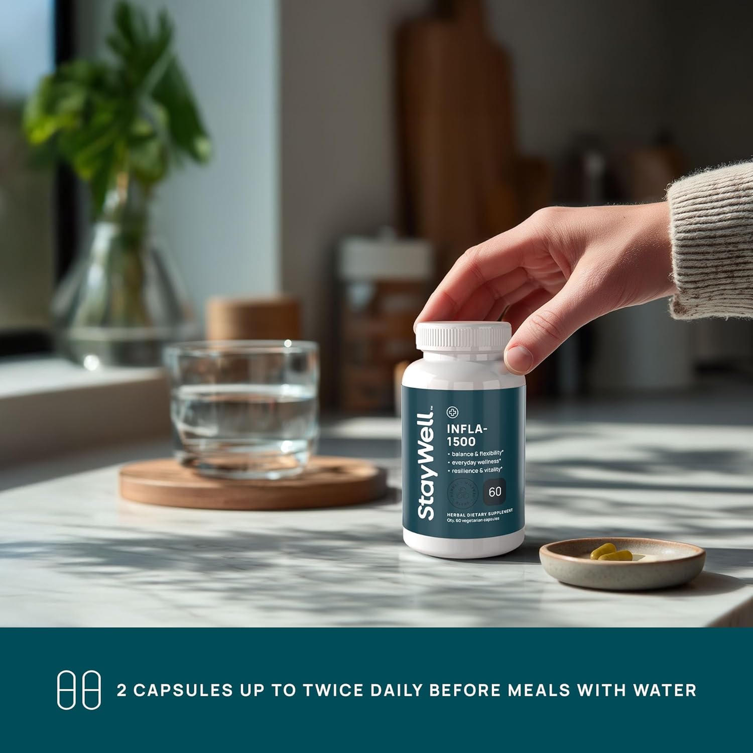 Infla-1500 All-Natural Relief Supplement Extract Blend with Turmeric, White Willow Bark, Ashwagandha, Ginger, Boswellia, Bromelain, Omega-3 and Magnesium-60ct - Image 6