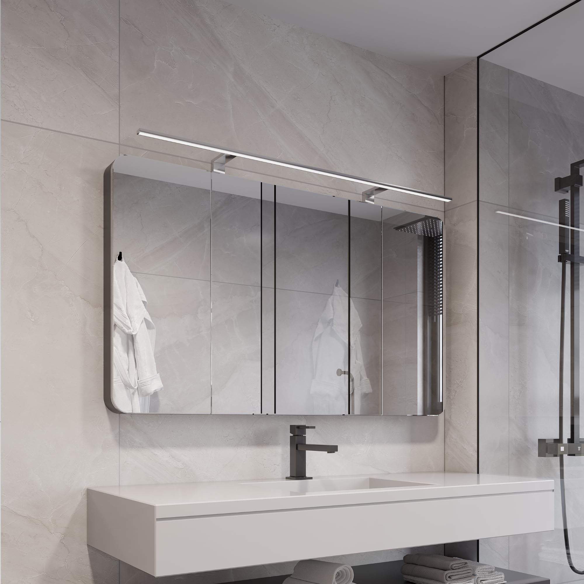 kalb | Spectraline LED luce da bagno 120cm IP44 luce a specchio 18W adatta per ambienti umidi 230V collegabile direttamente Montaggio 3 in 1 (Cromo - Bianco neutro)