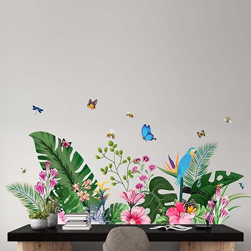 Calcomanías de pared de hojas tropicales, material mate de PVC, multicolor, para decoración del hogar, fondo de pared, sala de estar, dormitorio,