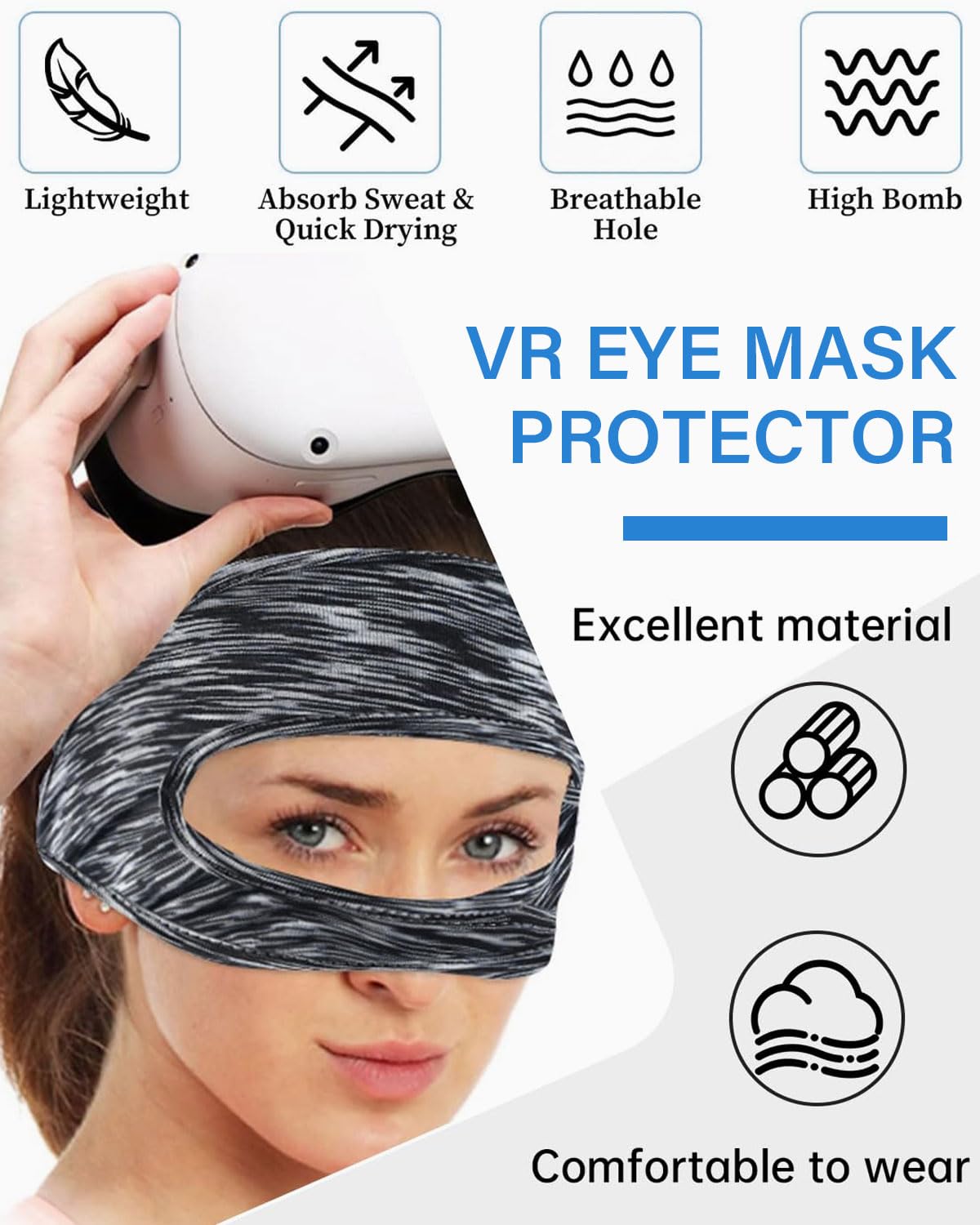 2 Pcs Maschera per gli occhi da gioco,VR Eye Mask Cover Sweat Bandi per M Quest 3/Quest 3S,VR Traspirante Maschera,Lavabile VR mascher,per PS VR2/M Quest Pro/M Quest 2
