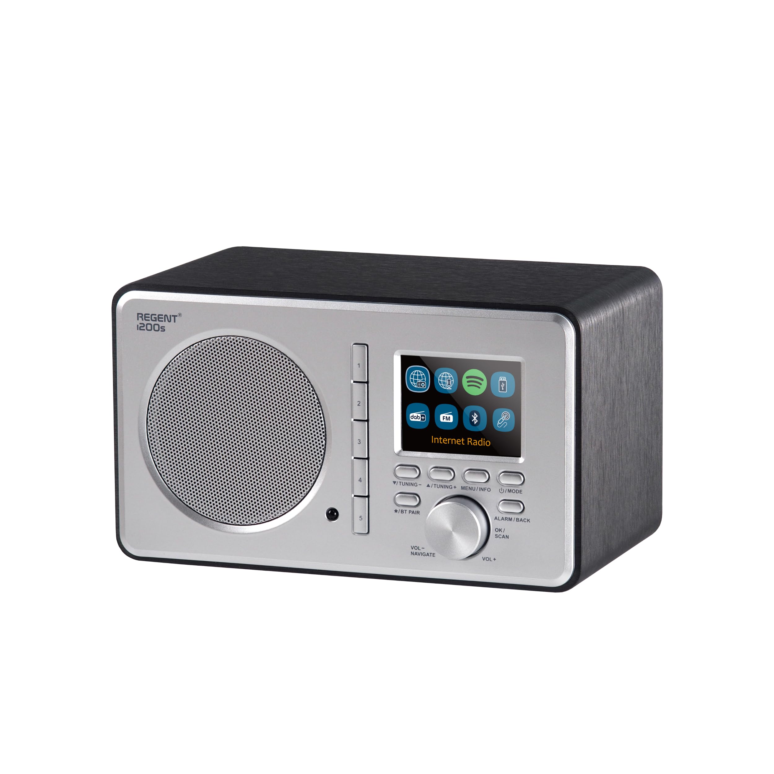 Ferguson Regent i200s Radio Internet Wi-Fi avec Bluetooth, DAB+ Radio FM, Spotify Connect, radio-réveil, égaliseur, écran couleur, port USB, AUX-IN, mise en veille, contrôle par application