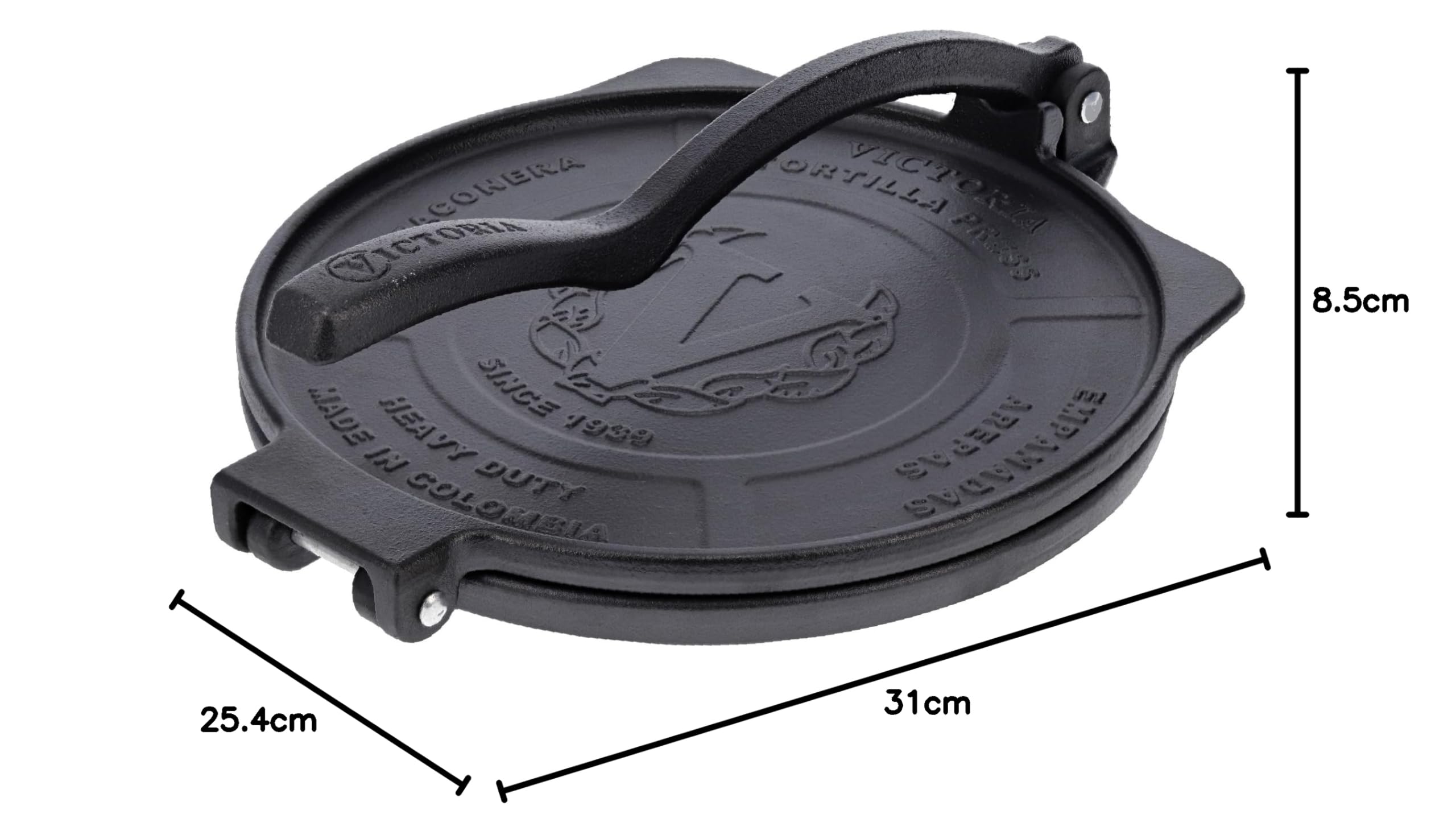Victoria Pressa per Tortillas Messicane in Ghisa HD 25 cm Pataconera Colombiana Professionale, Roti Maker per Tacos, Arepas, Quesadillas, Empanadas, Patacones
