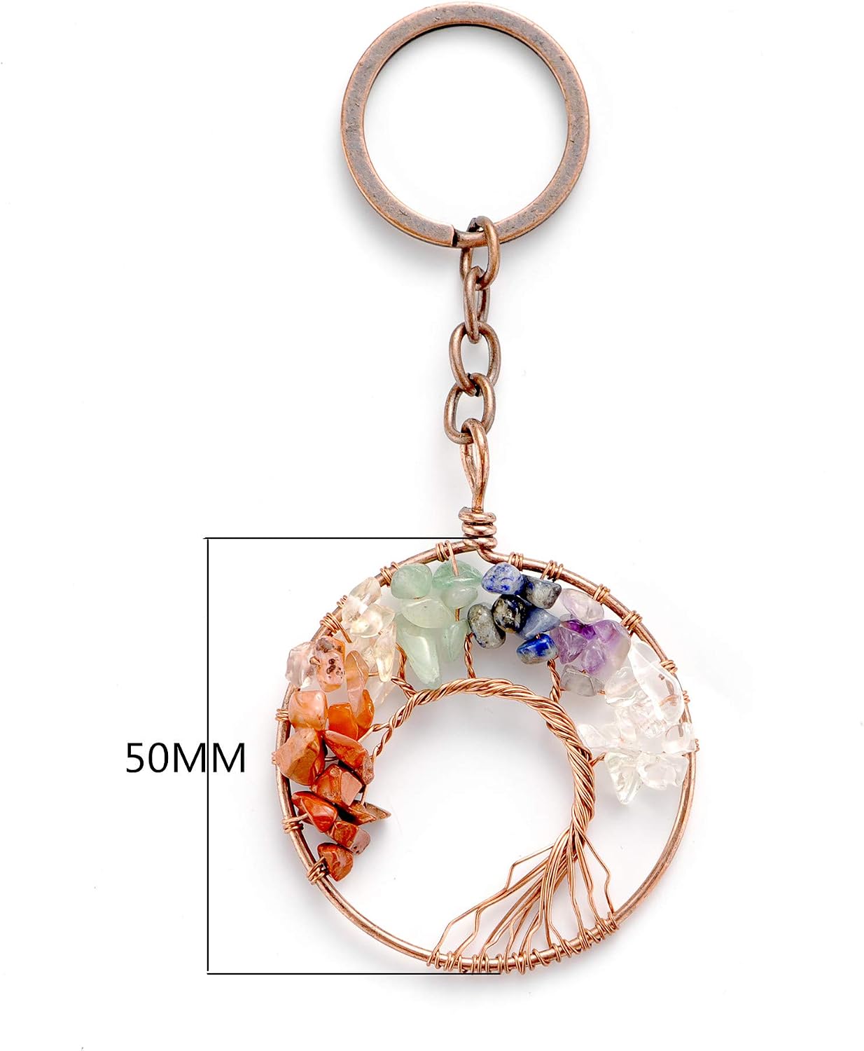 Tree of Life Natural Crystal Stone Handmade DIY Multicolored Gravel Circle Keychain Pendant Necklace image 2