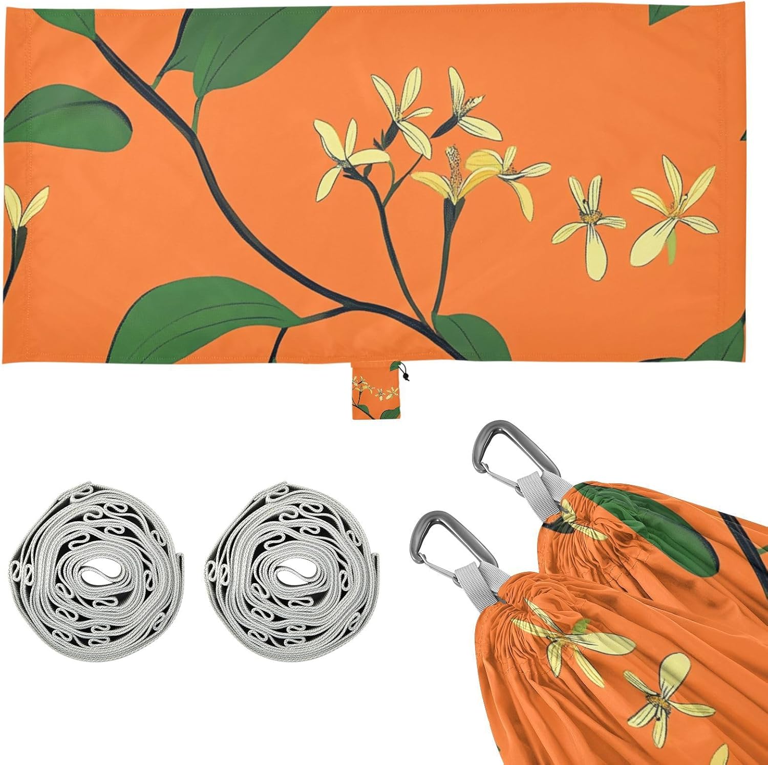 Botanical Illustration Orange Minimal Hammocks for Camping with Hanging Rope Indoor Hammock for Outside Camping Essentials