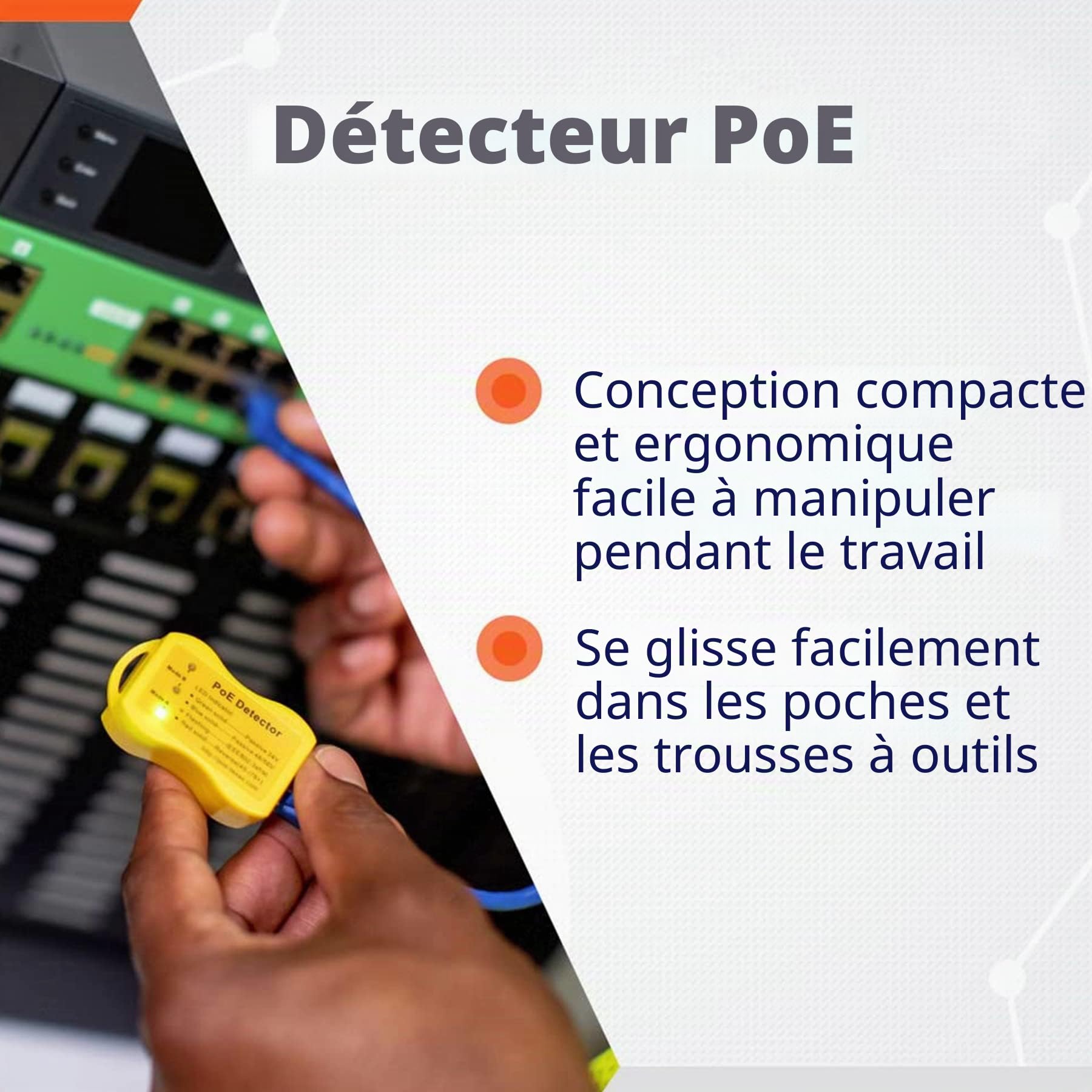 ZHANGQING Outil Test de détection Câble Ethernet de Détecteur PoE pour la Méthode et Tension Approximative Commutateur PoE, Outil Détection PoE pour Injecteur Passif 802.3af/802.3at/802.3bt 568A 568B