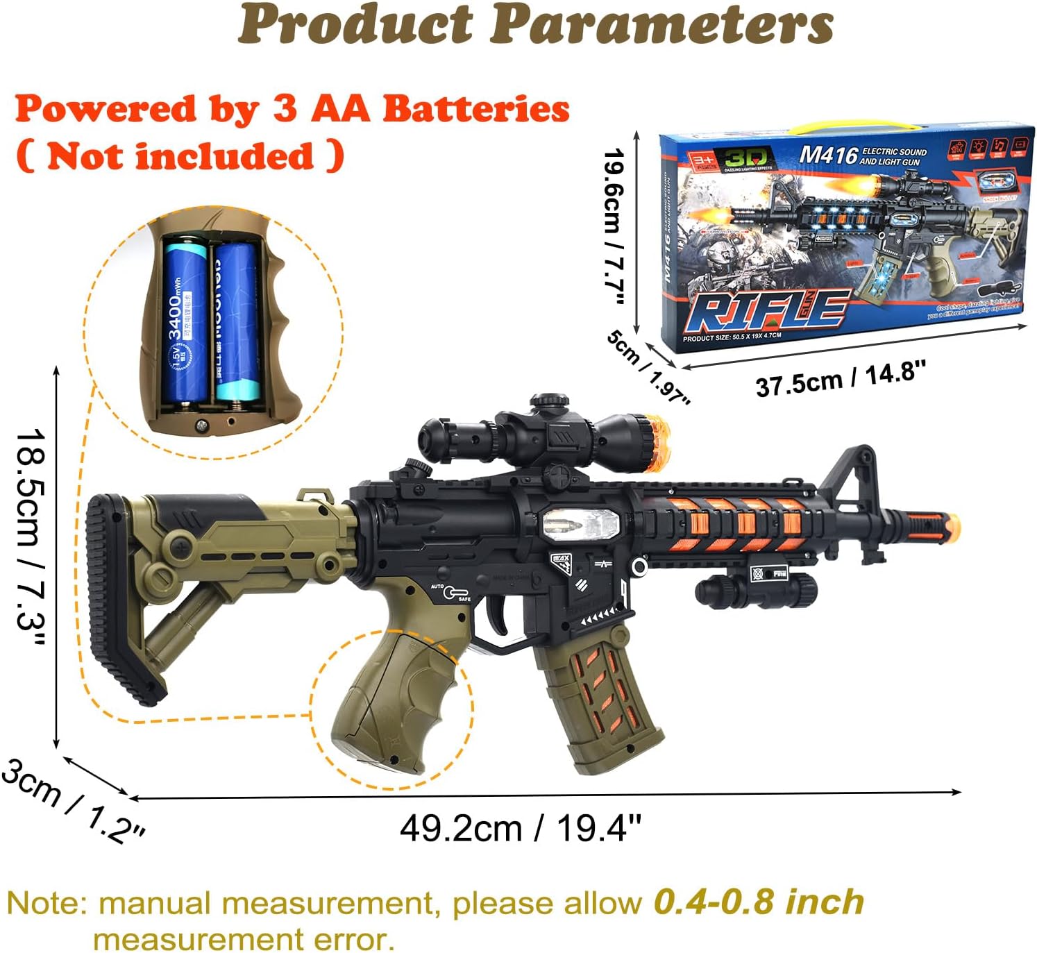 JOCOUNY Toy Machine Gun Light Up Toy with LED Lights & Sound Effect & Barrel Telescopic Actions, Pretend Play Props Toy Guns, Gifts for Boys Kids (Batteries Not Included) (JQ211)