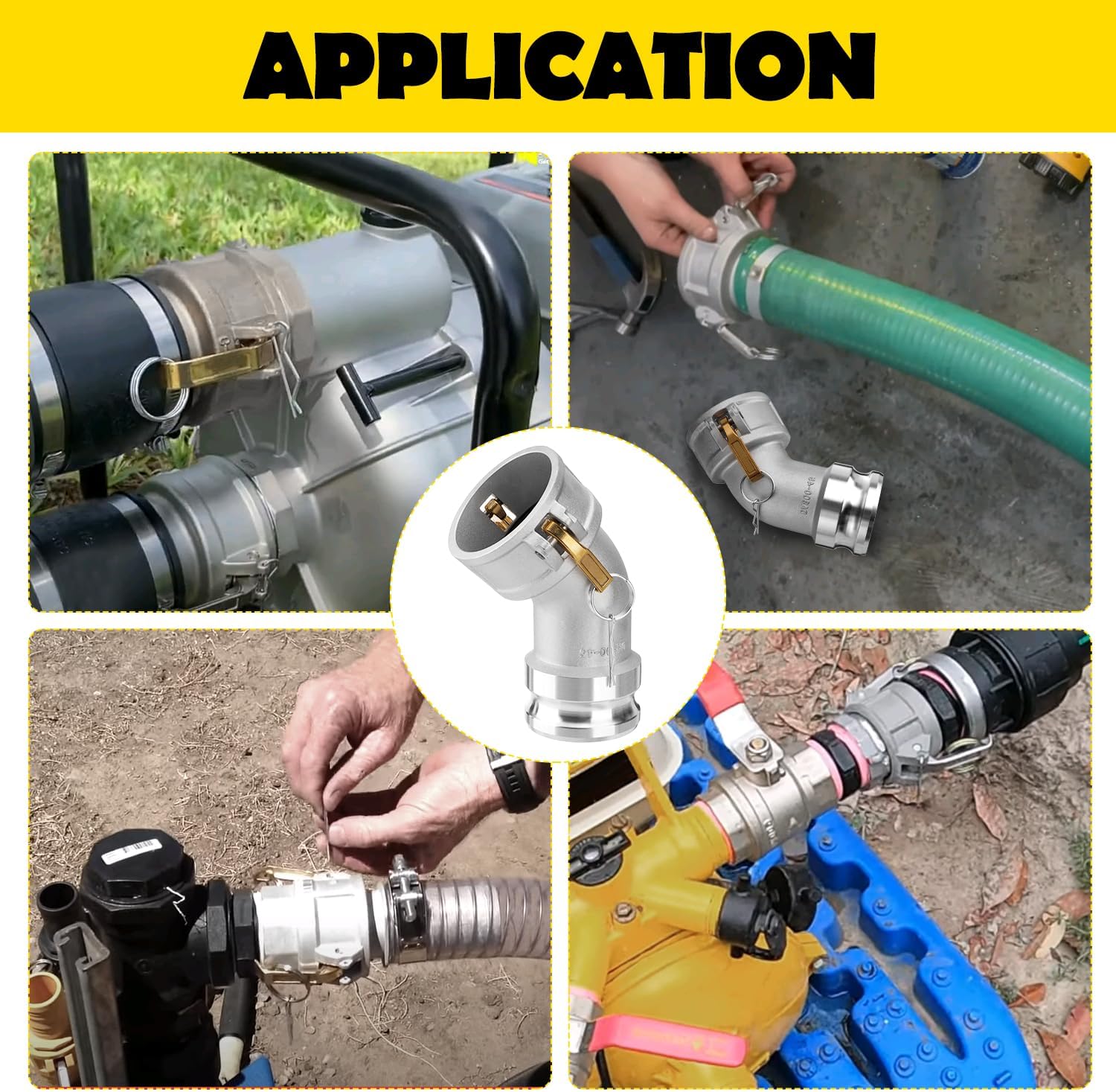 DA3030 Type DA Cam and Groove Hose Fitting, 45 Degree Elbow, 3" Female Camlock x 3" Male Camlock, 125PSI, Aluminum Material(CAM-30-DA45-AL)