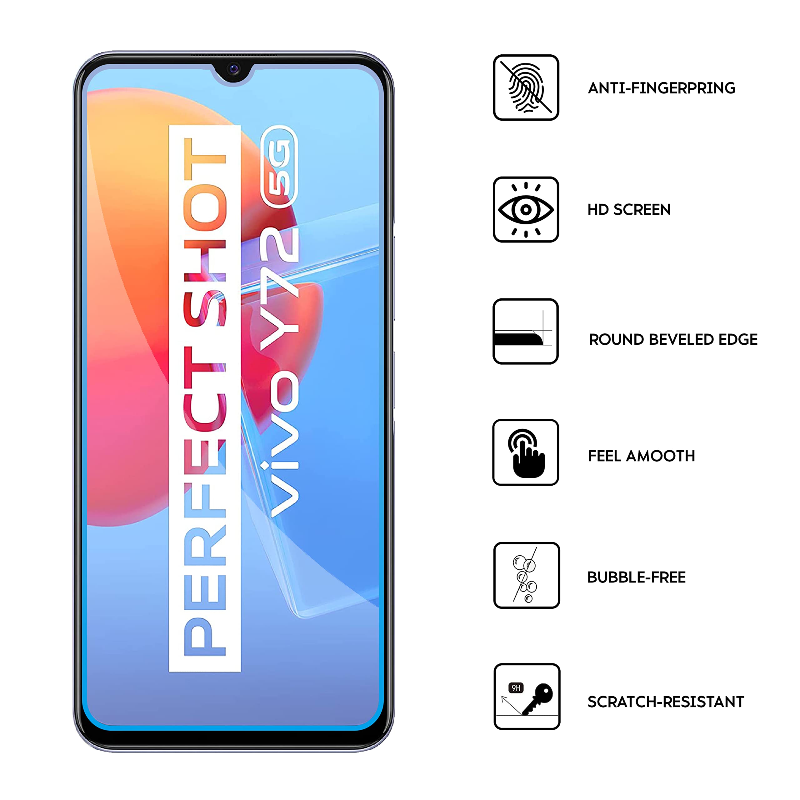 3 Pellicole In Vetro Temperato Per Vivo Y72 5G – Durezza 9H, Anti Graffio, Anti Impronta, Installazione Facile