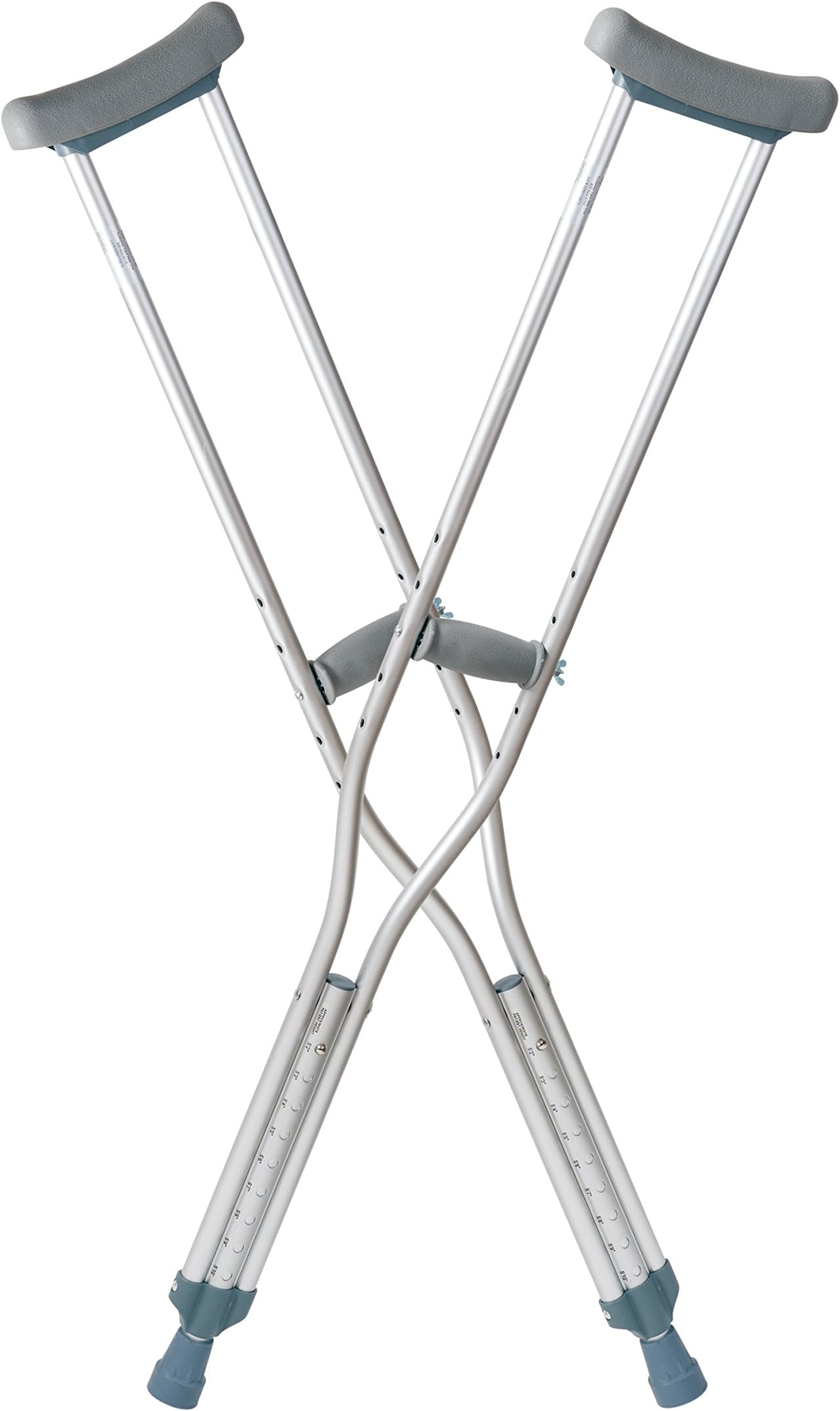 DMI Crutches, Push Button Adjustable Aluminum Crutches with Pads, Tips, and Handgrips Accessories, Adult 5 Foot 2 to 5 Foot 10, Silver and Gray, Beige, 2 Count