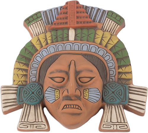 Miniatura 1 de NOVICA Máscara decorativa de cerámica arqueológica, multicolor, guerrero de El Tajin'