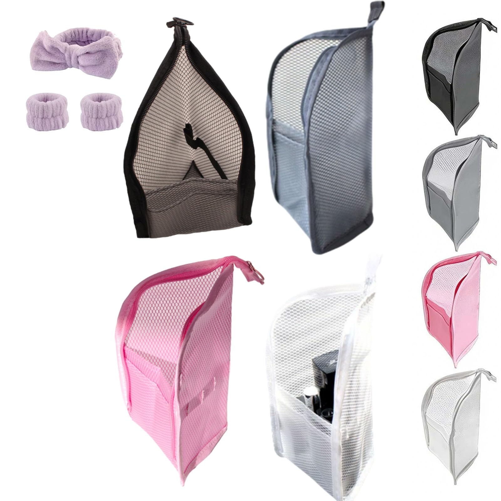 Borsa da toilette in piedi, borsa da toilette portatile leggera da viaggio con multi-scomparti, borsa per il trucco in piedi da appendere, in rete EVA, senza polvere, con cerniera, per casa e vacanze