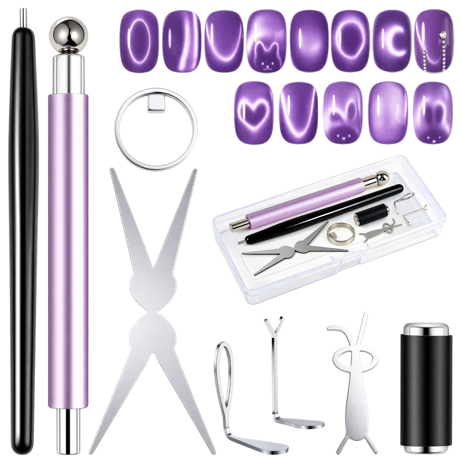 8Pcs Cat Eye Nail Magnet Set with Storage Case,Magnetic Tool for Gel Polish