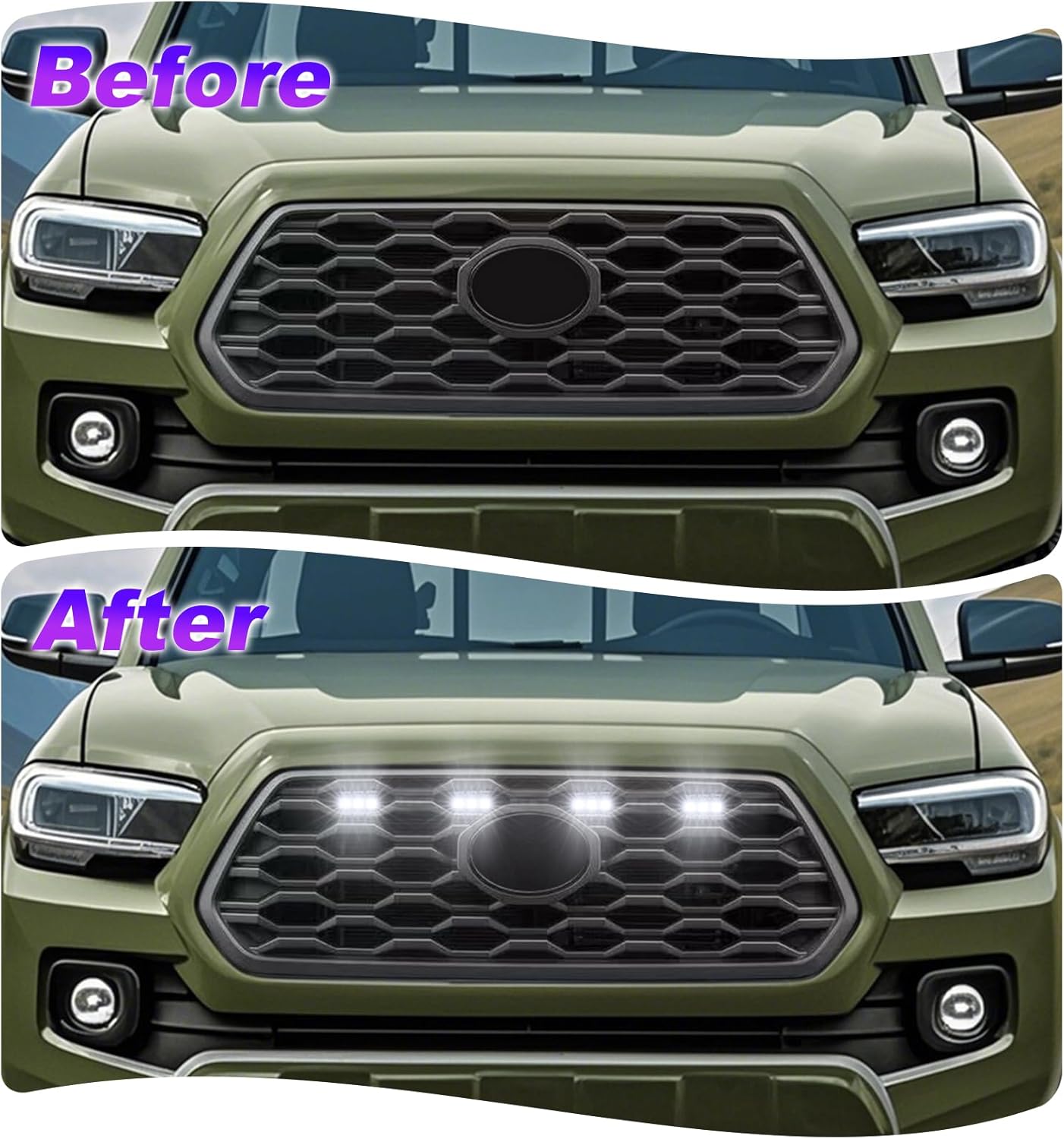 4 PCS Grill Led Lights for Toyota Tacoma Grill Lights 2023 2020-2022 TRD Off Road Sport OEM Grill Rapt0r Lights for Toyota Tacoma 6 LED Upgrade RGB Grille Light (20 GRB)