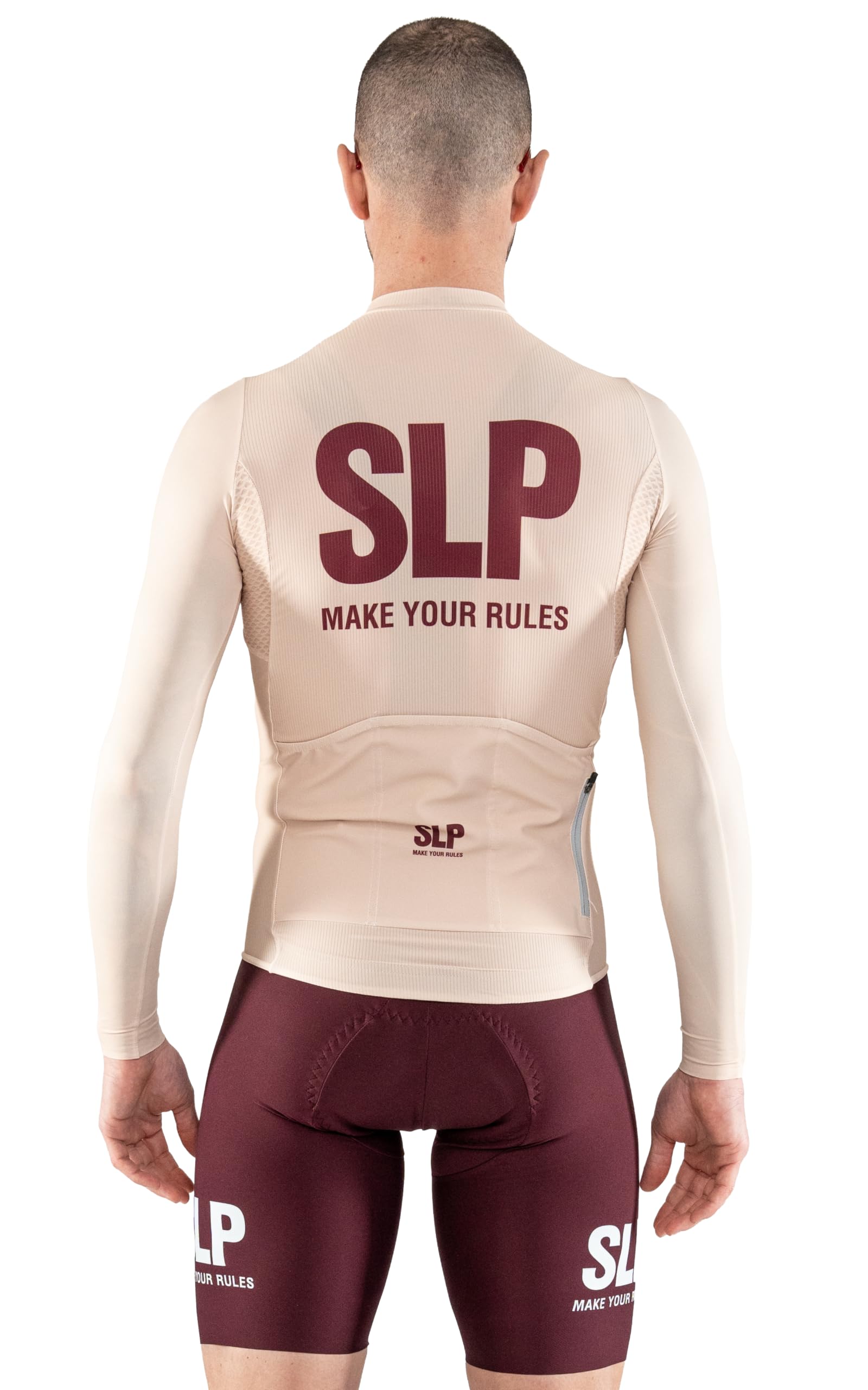 SLP. Maglia manica lunga da ciclismo Unisex - Transition MONOCROMO CREMA con 3 Tasche Posteriori - Design Italiano Originale
