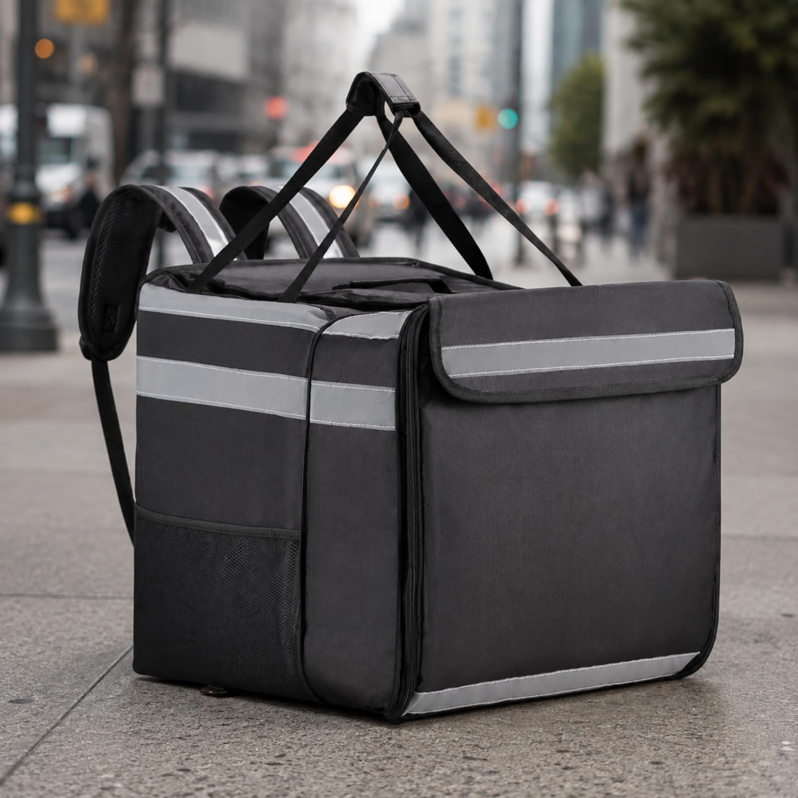 Bolsa Térmica Expandible Plegable | Impermeable, Mochila para Reparto Comida, Portátil, Entregas para entrega, Negro, Oxford