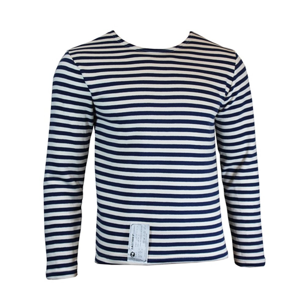 Russian Winter Men's Navy Blue Striped Crew Neck Long Sleeve Sweater Top (46 inch - 2XL)