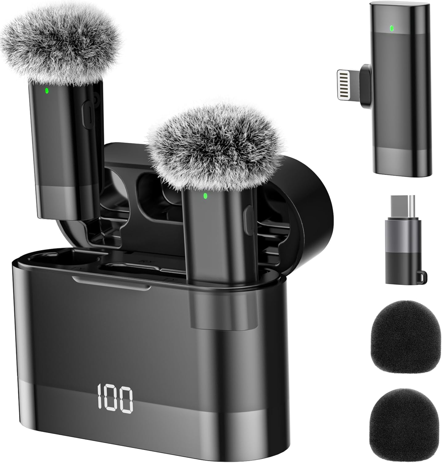 Wireless Lavalier Microphone with Charging Case for iPhone iPad, Noise Canceling, Plug-Play Mini Mic