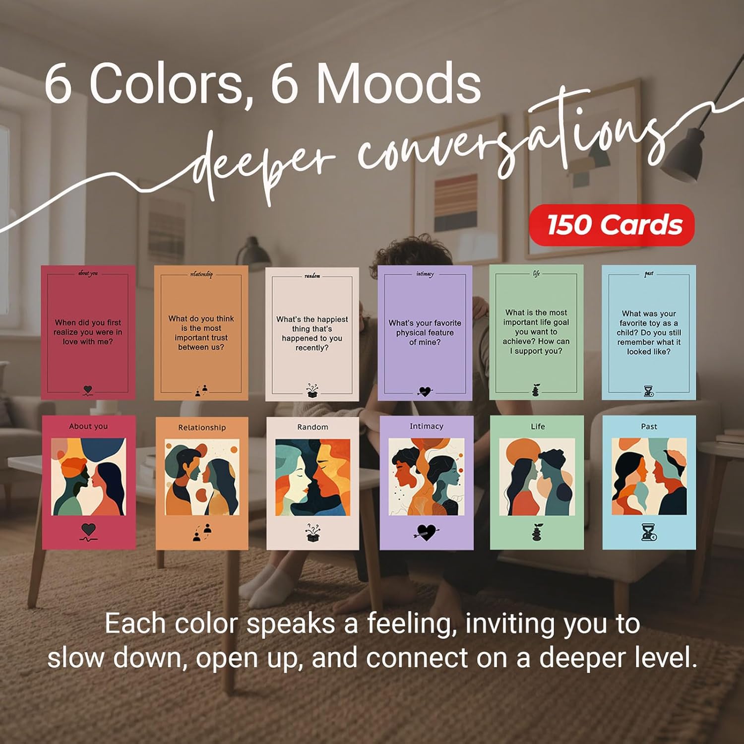 Deeper Connection, Couples Games with 150 Deep Questions to Build Intimate Connection & Trust, Relationship Couples Game for Date Nights, Wedding Gift for Couple
