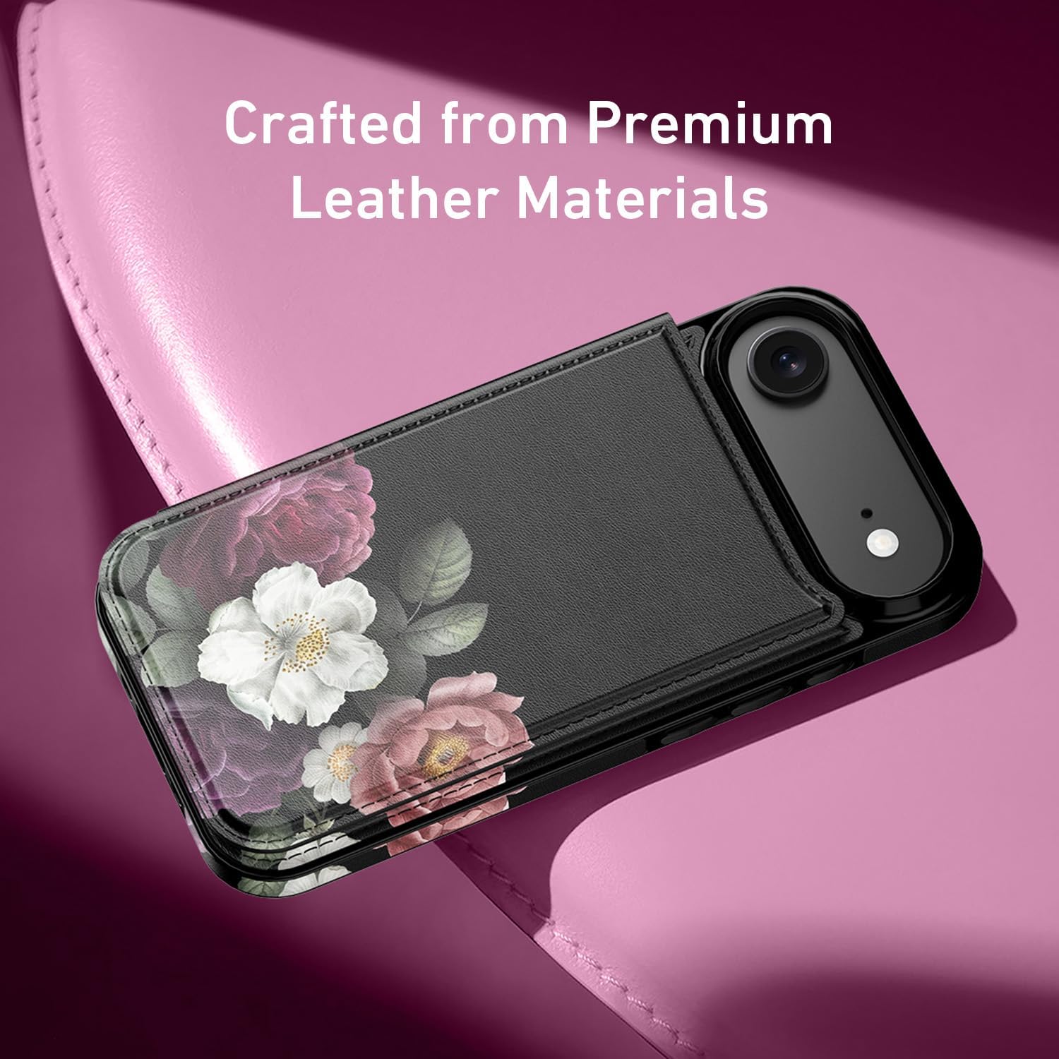 LETO for iPhone Air Wallet Case with Card Holder - Flip Folio Leather Kickstand - Fashionable Flower Designs - Shockproof Protective Phone Cover for iPhone 17 Air Women and Girls - Cute Flrals - Image 4