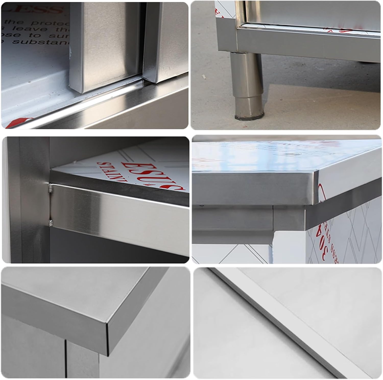 Stainless Steel Sliding Door Work Table Commercial Kitchen Prep Table Large Space Countertop Double Storage Cabinet Metal Platform for Cutting Vegetables and Bones(80x50x80cm/31.5x19.7x31.5”)