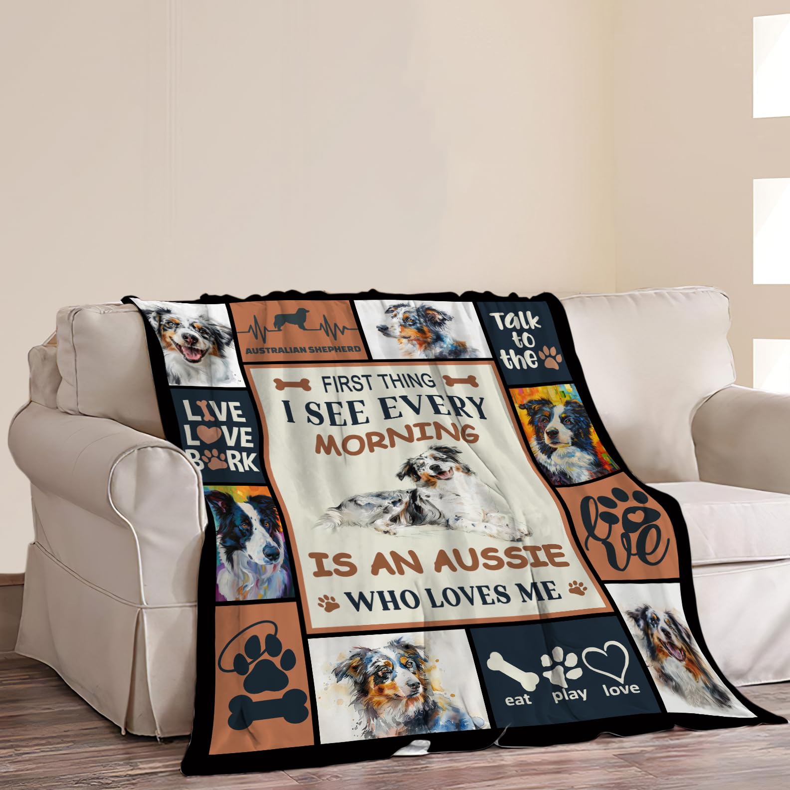Couverture berger australien en polaire douce pour soirées cocooning