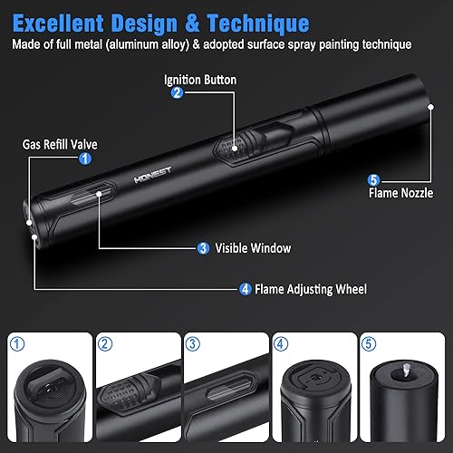 Miniatura 8 de IEIK Encendedor de antorcha de butano paquete de 2 encendedores de antorcha recargables ajustables de chorro de butano encendedor largo para