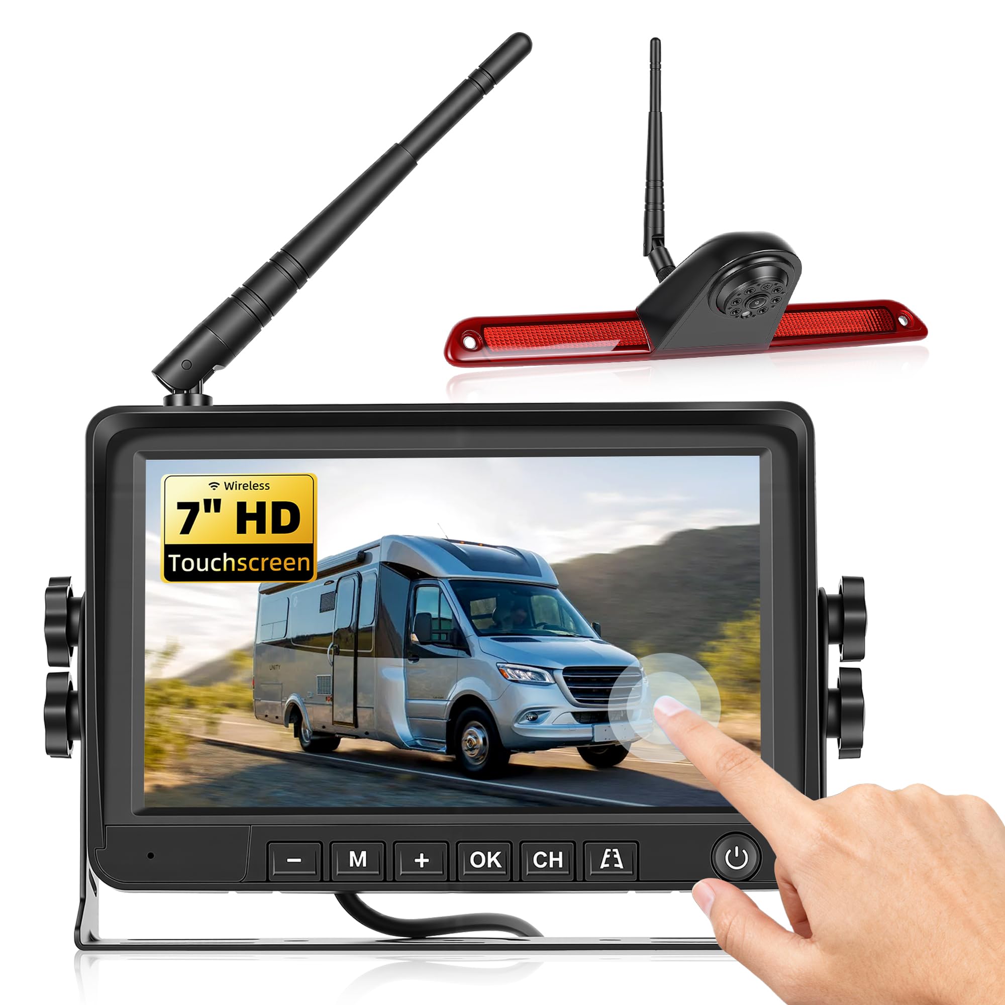 SIXWIN Bezprzewodowy zestaw kamery cofania do Mercedesa Sprinter 2006-2019, 7-calowy monitor z 1 kamerą samochodową, światło hamowania o klasie wodoszczelności IP67, widoczność w nocy, BSD, 9-35 V, z
