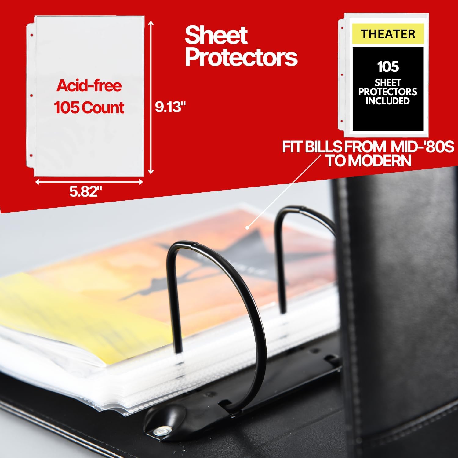 UTOPISH Show-Bill Binder 3-Pack Super Bundle - 3 Program Holders - 105 Custom Sheet Protectors - 3 Sets of numbering Stickers