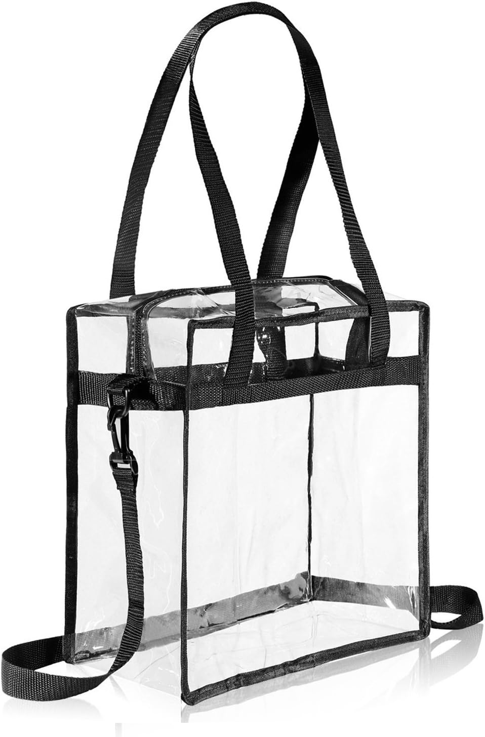 Clear Toiletry Bag clear tote bag with zipper closure is perfect for work, sports games.Cross-Body Messenger Shoulder Bag Adjustable Strap -12โ X 12โ X 6โ