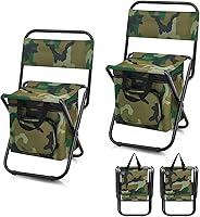Jerify 2-Pack Camo Fishing Chairs with Cooler Bag - Foldable Portable Stool with Backrest for Camping Hunting Travel