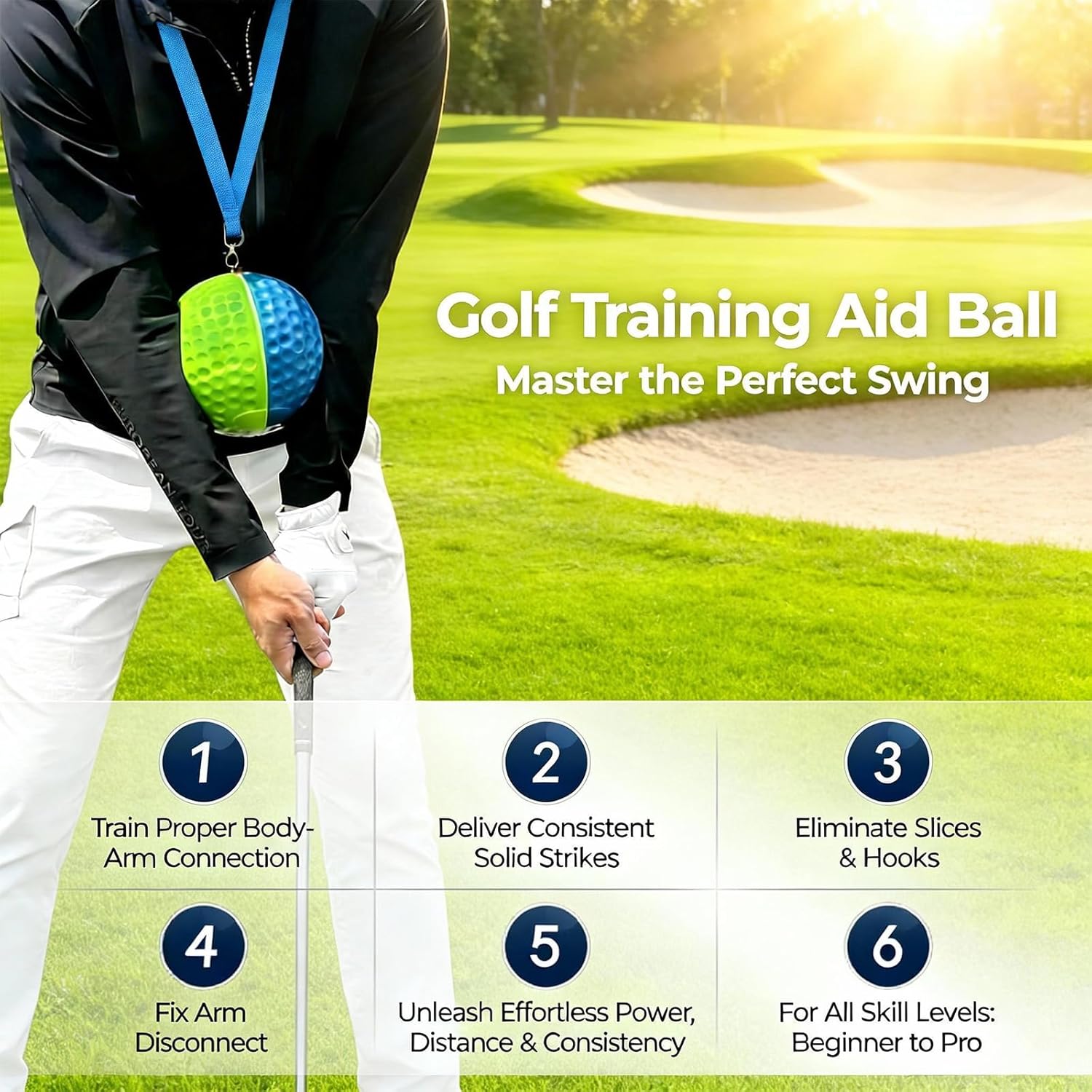 Golf Training Aid, Golf Swing Trainer, Smart Ball, Golf Swing Ball with Soft Memory Foam and Adjustable Lanyard, Enhances Swing Precision and Corrects Slicing, Scooping and Chicken Wing for Golfers