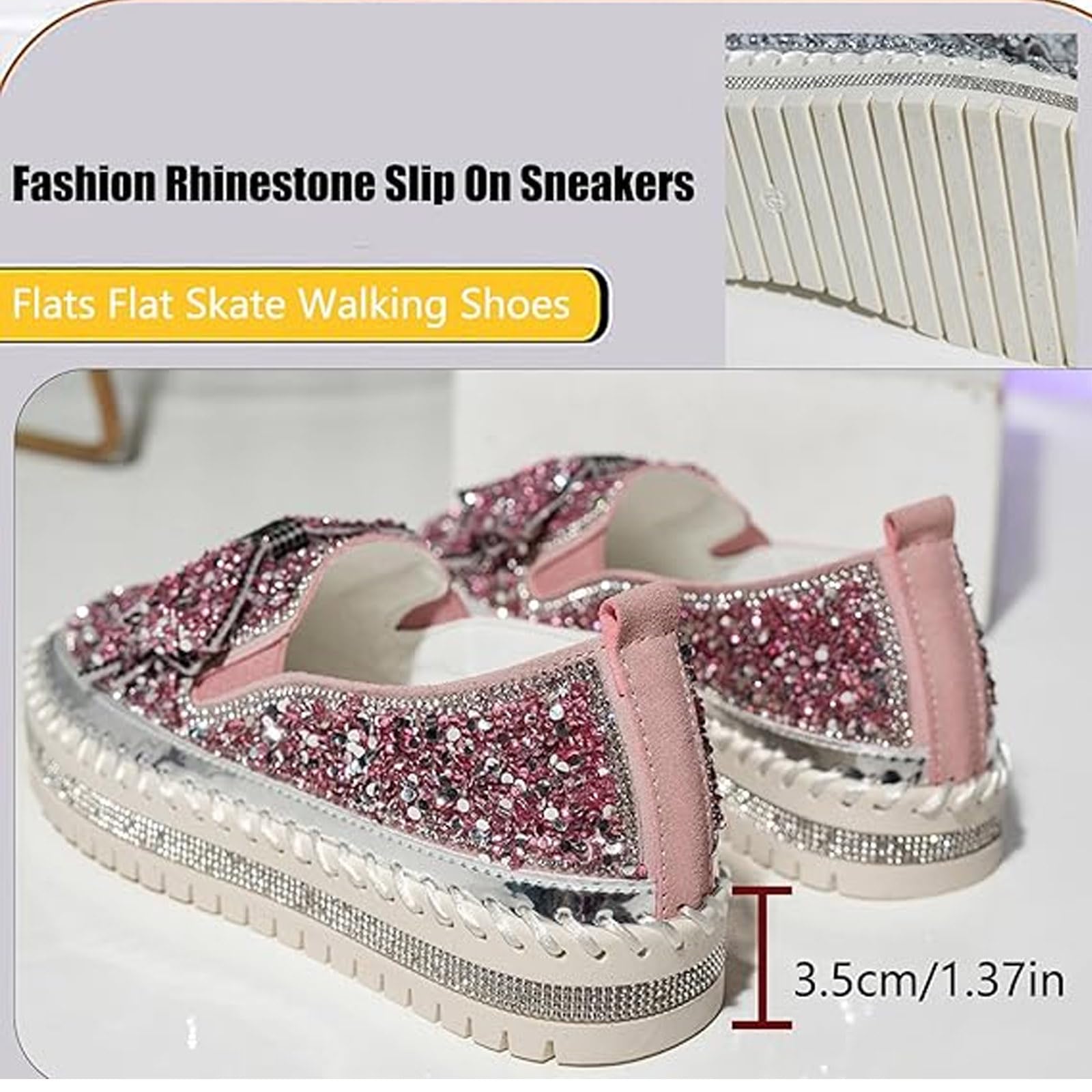 Mocasines de plataforma con lazo de diamantes de imitación para mujer, zapatos casuales con cristales brillantes para caminar, tenis de lentejuelas con purpurina para fiesta, boda, club nocturno