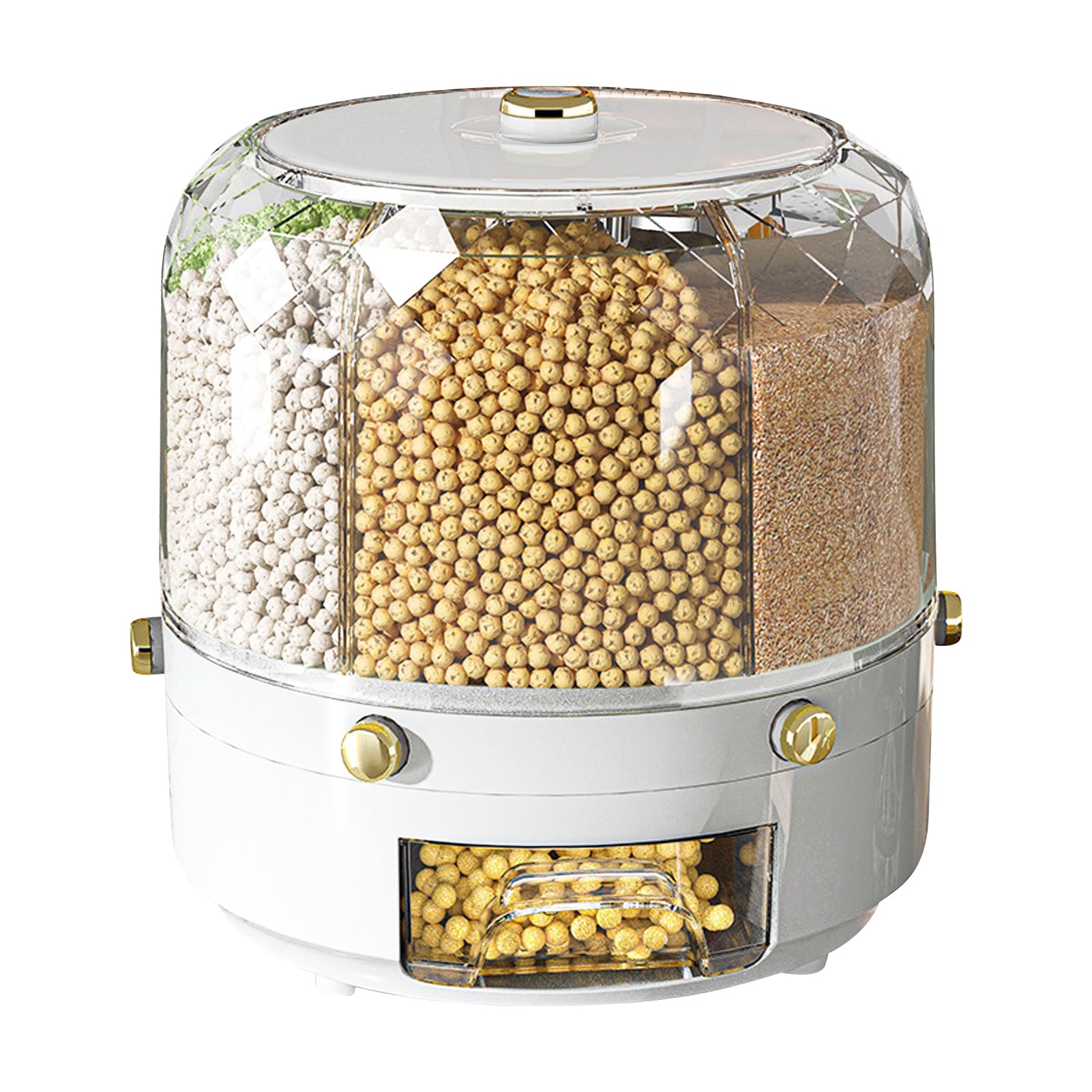 Natudeco Grain Storage Container Rotatable Rice Dispenser Box 6 Grid Grain Dispenser 360 Degree Rotating Food Dispenser Cereal Dispenser Countertop for Beans Rice Grains(white)
